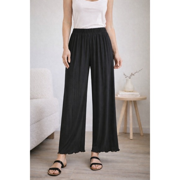 Joie Pants - Joie Black Pleated Wide Leg Pants Size L Flowy Minimalist Chic Lettuce Hem